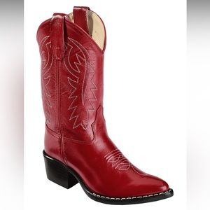 OLD WEST RED LEATHER WESTERN BOOTS - POINTED TOE
